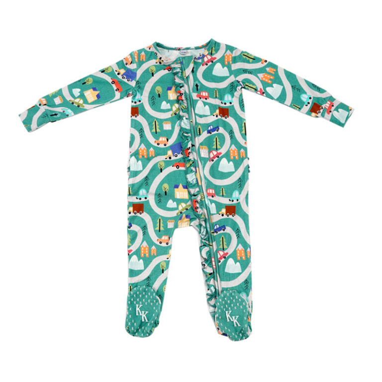 Bamboo Fleece Hooded Romper w/2 Way Zipper (Puzzle Pals Print)