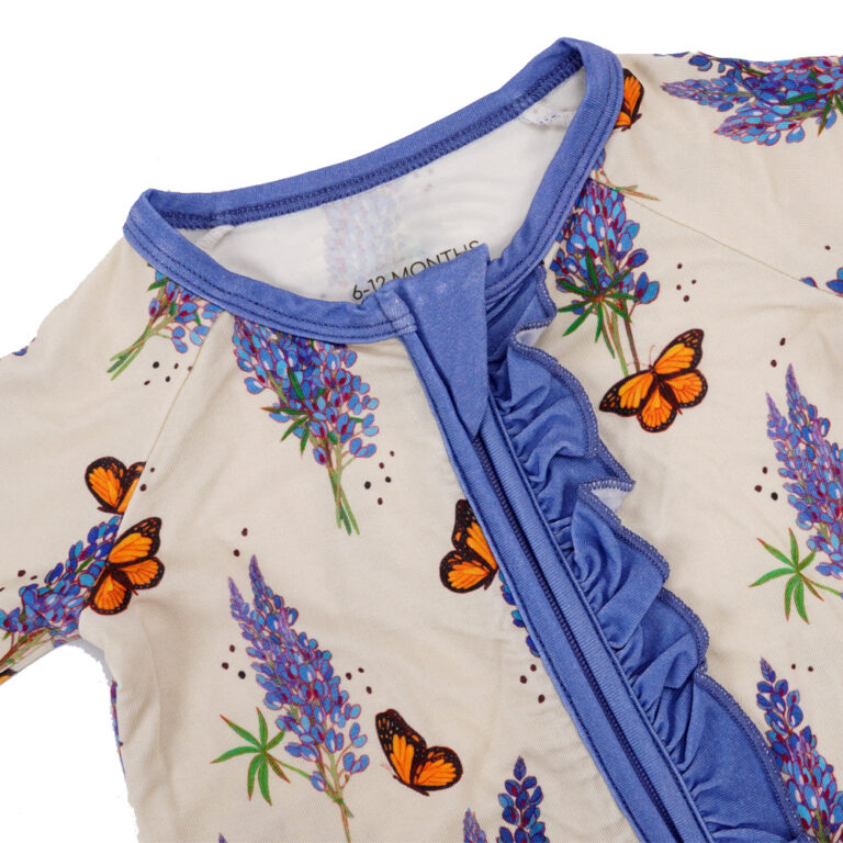 Custom Bamboo Ruffle Baby Romper | Butterfly Print Baby Girls Romper